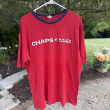 Vintage Chaps Ralph Lauren Logo T Shirt Size Red/Blue Ringer Made in USA L (192)