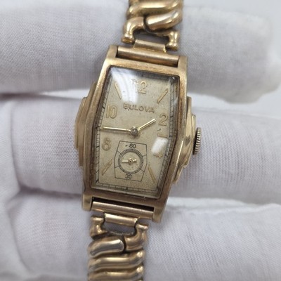 Vintage Bulova Watch Co. 10AE 17 Jewel 10K Gold Plated Step Case WristWatch 1938
