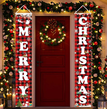 72x12" MERRY CHRISTMAS Hanging Banner Porch Sign  Christmas Tree Snow Pattern