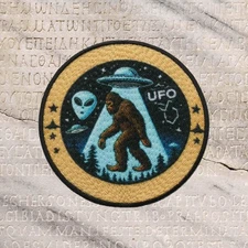 Bigfoot UFO Patch Iron-on Applique Sci-fi Badge Alien Myth Legend Cryptid