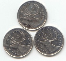 Canada 2011 2012 2013 Quarters Canadian 25c Caribou Exact Lot - 3 Coins