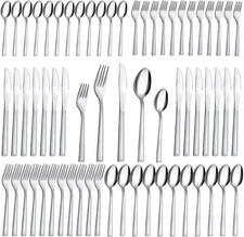 Silverware Set for 12-60PCS Stainless 60pc Square Edge, Silver 