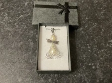 Handmade Silver Tone And Faux Pearl Guardian Angel Pendant Necklace, Gift Box