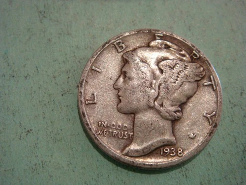 1938 P  Mercury Dime, Fine cond - album filler , actual coin in photo