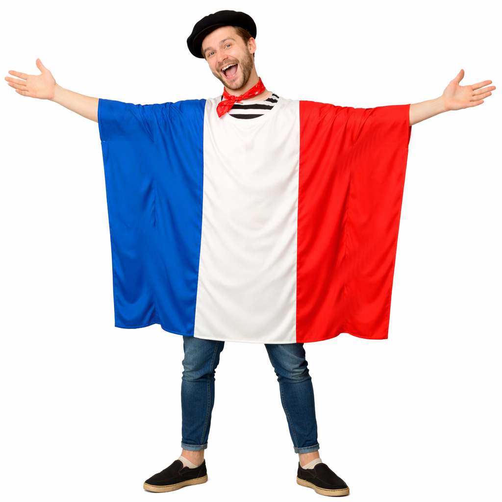Adults Tricolore National Flag of France Supporters Poncho Fancy Dress Costume