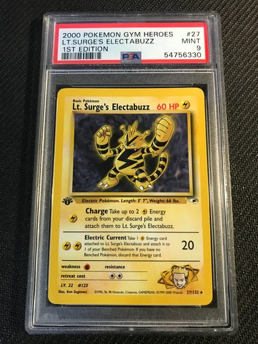 PSA 9 MINT Lt. Surge's Electabuzz 27 Gym Heroes 1st Edition Pokemon Card