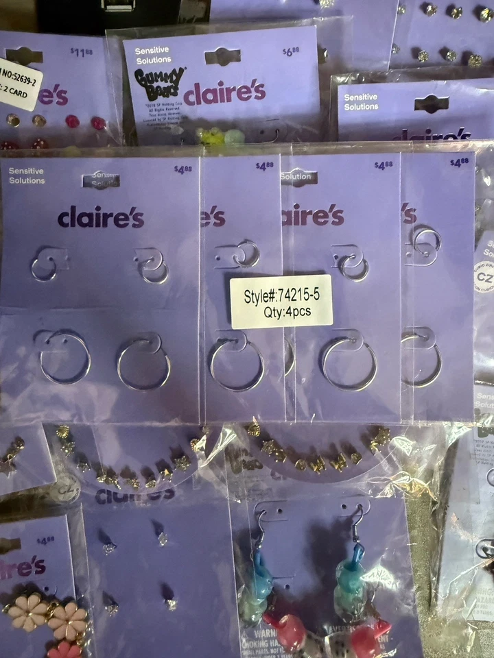 120 Pair Claire’s Earrings 180 Stick On Pair + Hair Accessories & More ALL NEW - Image 3 of 4
