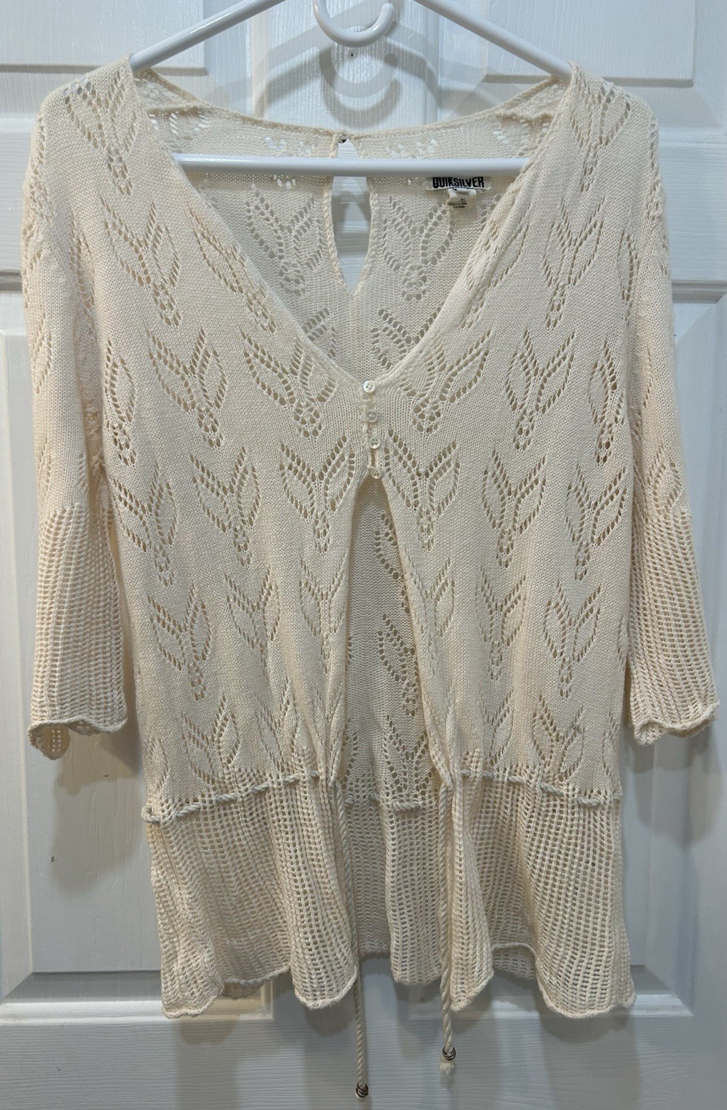 Quiksilver 100percent Cotton Crochet Knit Cardigan Sweater Sz M Coastal Boho Hippie