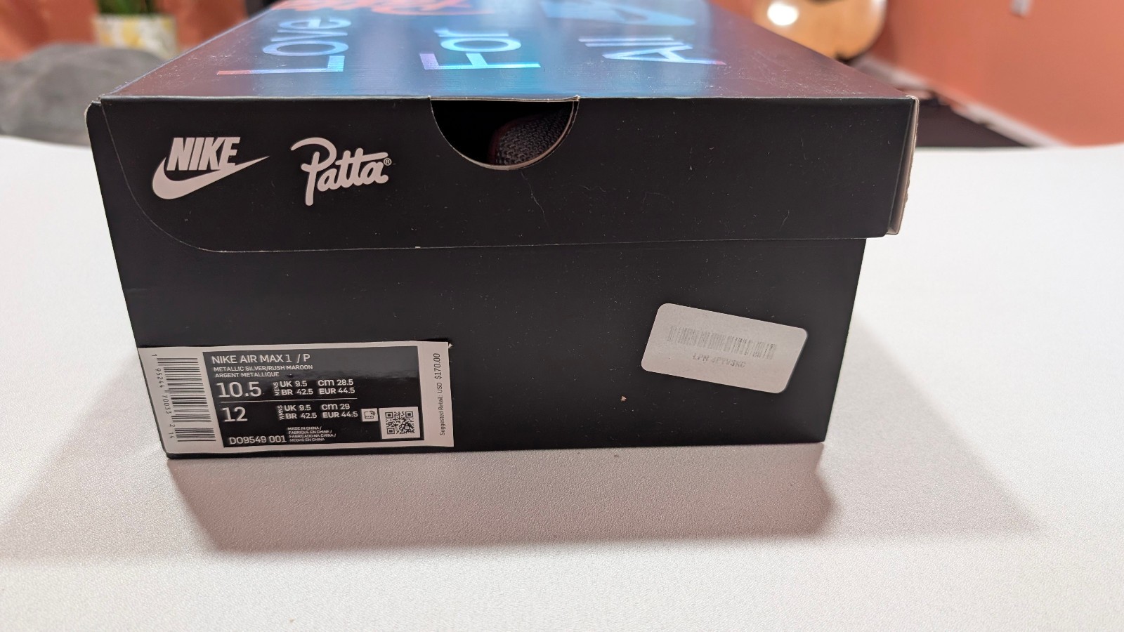 SAOLA Nike Air Max 1 x Patta Waves Maroon Rush taglia 10 5 con scatola e bracciale