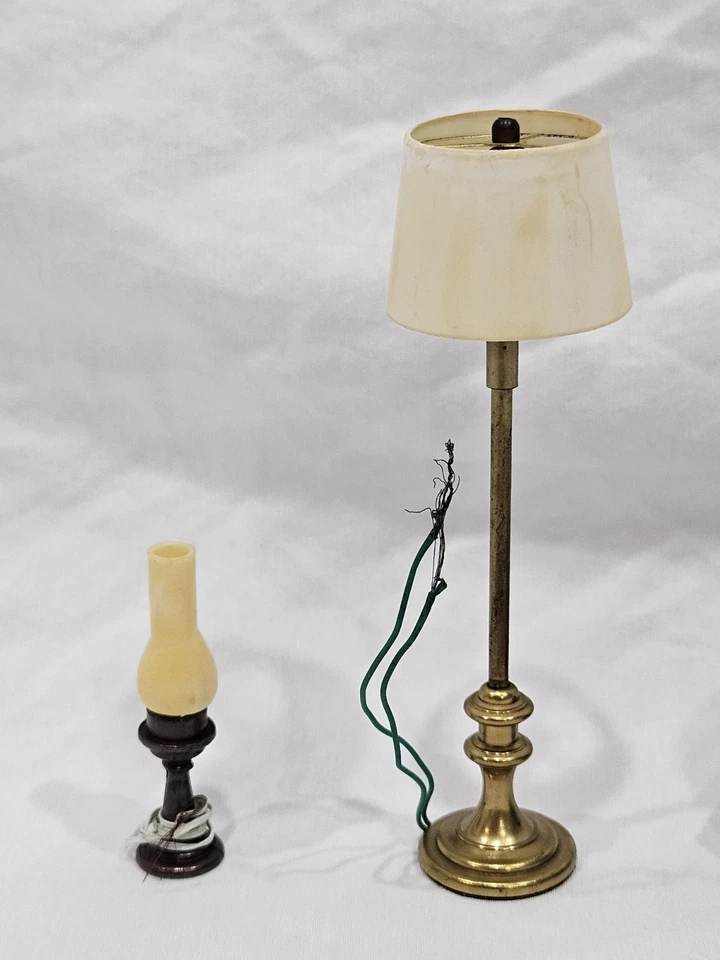 Vintage Wired 1:12 Dollhouse Floor wall Stained Glass Table Lamp Electric Lot - Image 4 of 4