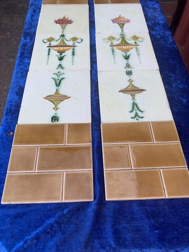 ANTIQUE Fireplace Tile Set /ART NOUVEAU TILES / Edwardian Tiles - Picture 7 of 12