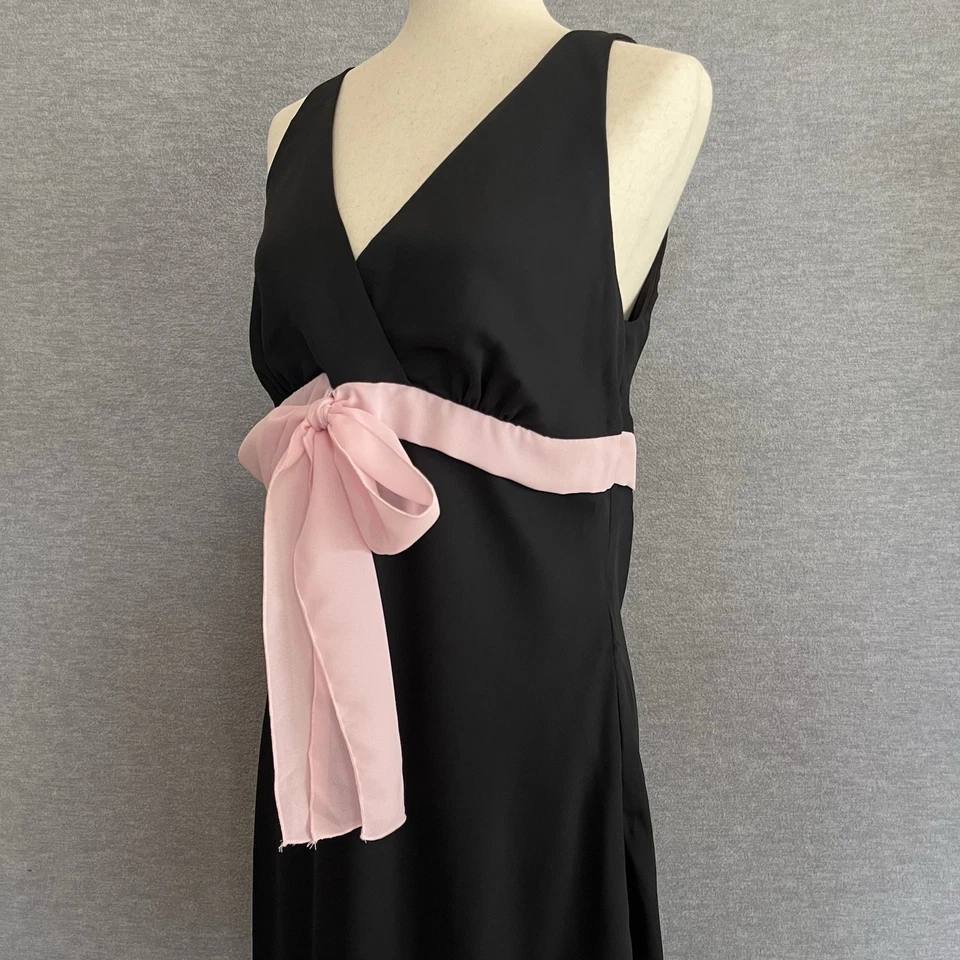 Bisou Bisou Y2K Black Babydoll Dress Size 14 Pink Bow Fairy Romantic Made in USA - Image 4 of 4