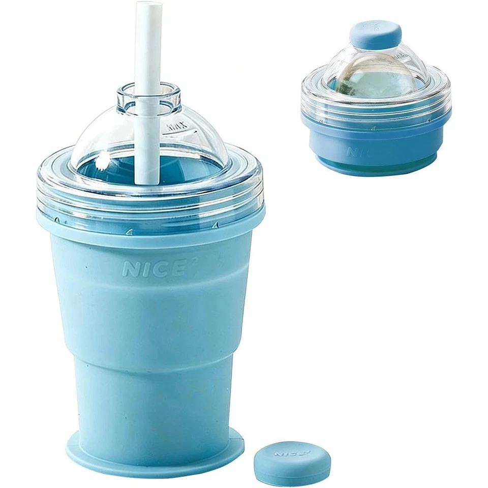 Silikon Flaschenbecher 2in1, faltbar mit Eismaker & Strohhalm, für unterwegs - Bild 3 von 4