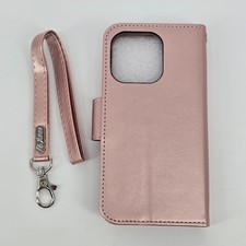 Women Leather Wallet Case Flip Cover For iPhone 15 Pro - Rose Gold