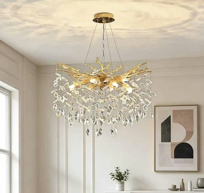 High End Tree Branch Crystal Pendant Light Raindrop Foyer Dining Chandelier