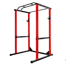Multi-Function Power Cage Squat Rack 1200LBS Red Black w/J-Hooks for Home/Gym