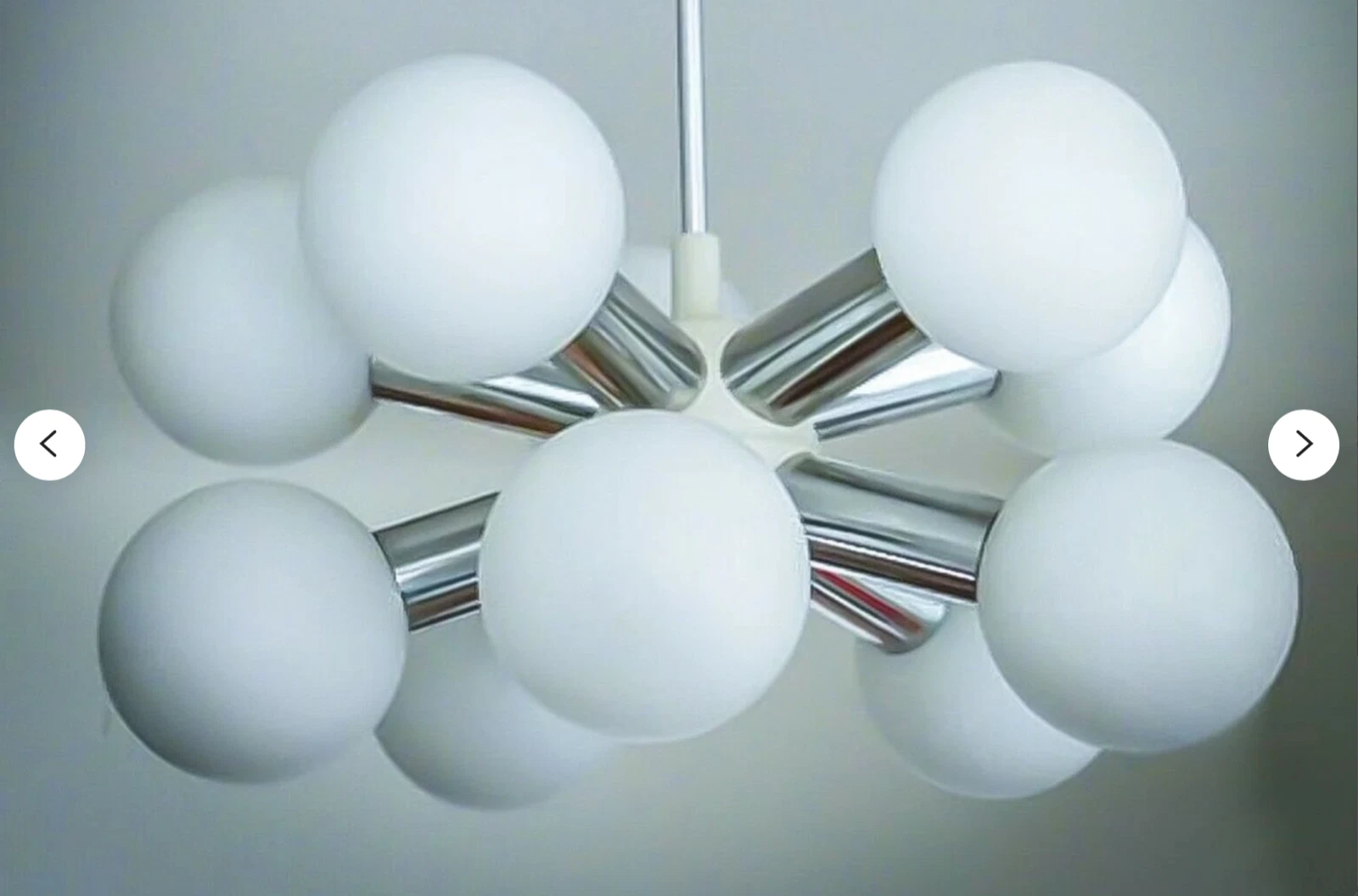 1 of 2 SPUTNIK Atomic 70s Starburst Chandelier 10 Opaque Glas Globes GDR