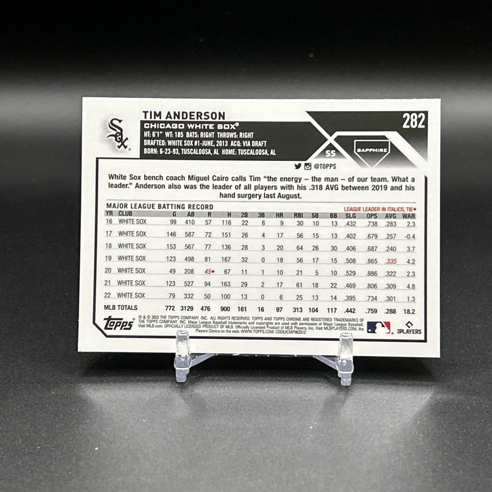 2023 Topps Chrome Sapphire Tim Anderson #282 Chicago White Sox - Image 2 of 2