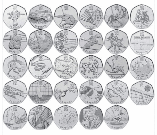 VARIOUS UK GB LONDON 2012 OLYMPIC 50P FIFTY PENCE COINS - SELECT FROM LIST 2011 - Afbeelding 1 van 30