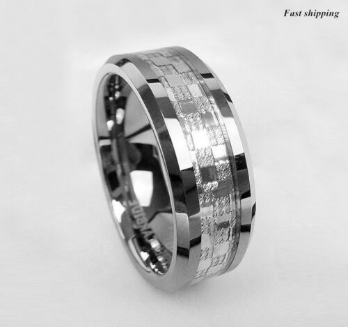 8 mm Hochzeitsband Ring Herren 925 Splitter Mitte Wolframhartmetall Versprechen Ring - Bild 3 von 9