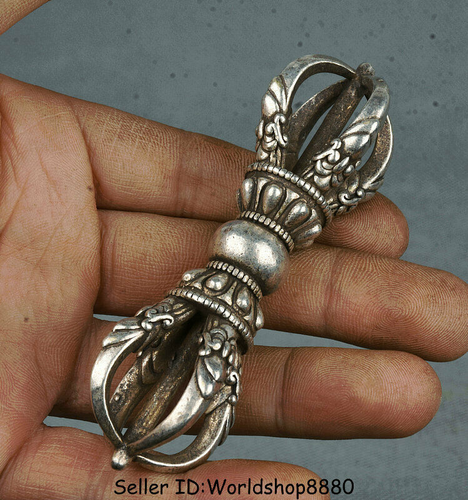 3.8" Collect Old Tibet Buddhism Temple Silver Beast Phurba Dagger Holder Pendant - Picture 3 of 6