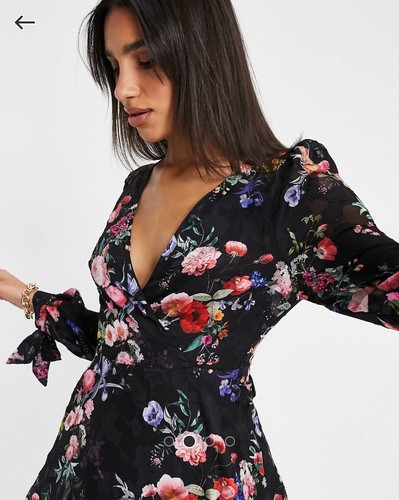 NWT LIPSY WRAP MINI BLACK FLORAL DRESS US6 UK10 - Picture 7 of 8