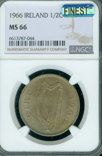 1966 IRELAND  HALF CROWN NGC MS66 PQ MAC FINEST & SPOTLESS *