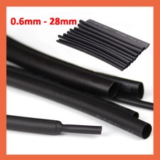 Black Heat Shrink Tubing - 0.6mm - 28mm Cable Heatshrink Sleeving Car 2:1 Ratio