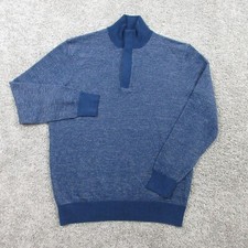 Untuckit Sweater Mens Large Blue 100 Merino Wool Knit Quarter Zip Pullover EUC