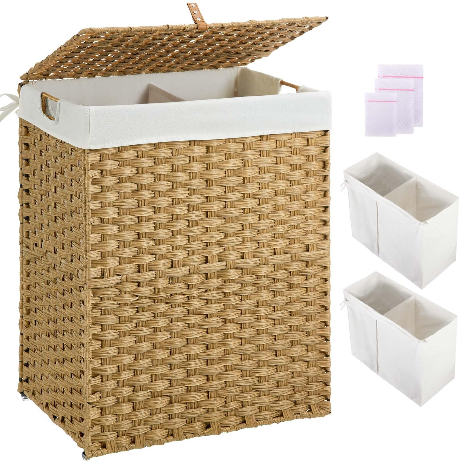 Laundry Hamper No Install Needed, Divided Clothes Hamper with 2 Removable Lin...-image