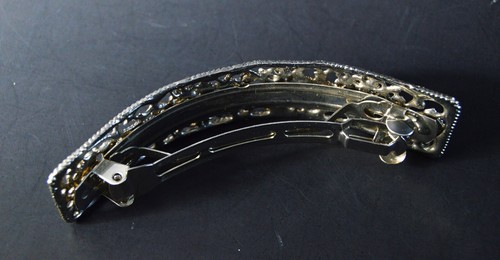 WOW! Art Nouveau Hair Barrette Clear Rhinestones & Silver Filligree Vintage - Picture 11 of 11