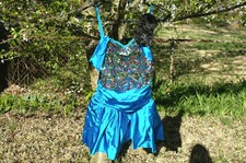 Curtain Call Sz CXL Dance Leotard Tutu w Bright Blue Satin-Multi Colored Sequin