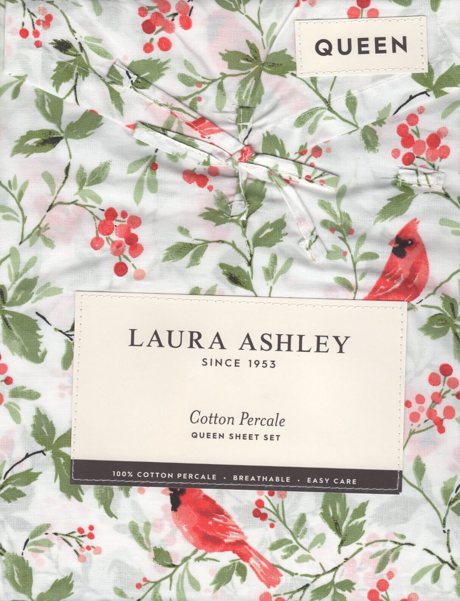 Laura Ashley Queen Sheet Set Jolly Cardinals Red 4pc Cottage