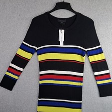 Sanctuary Womens XL Cotton Sweater Dress Black Striped Bodycon Sweaterdress
