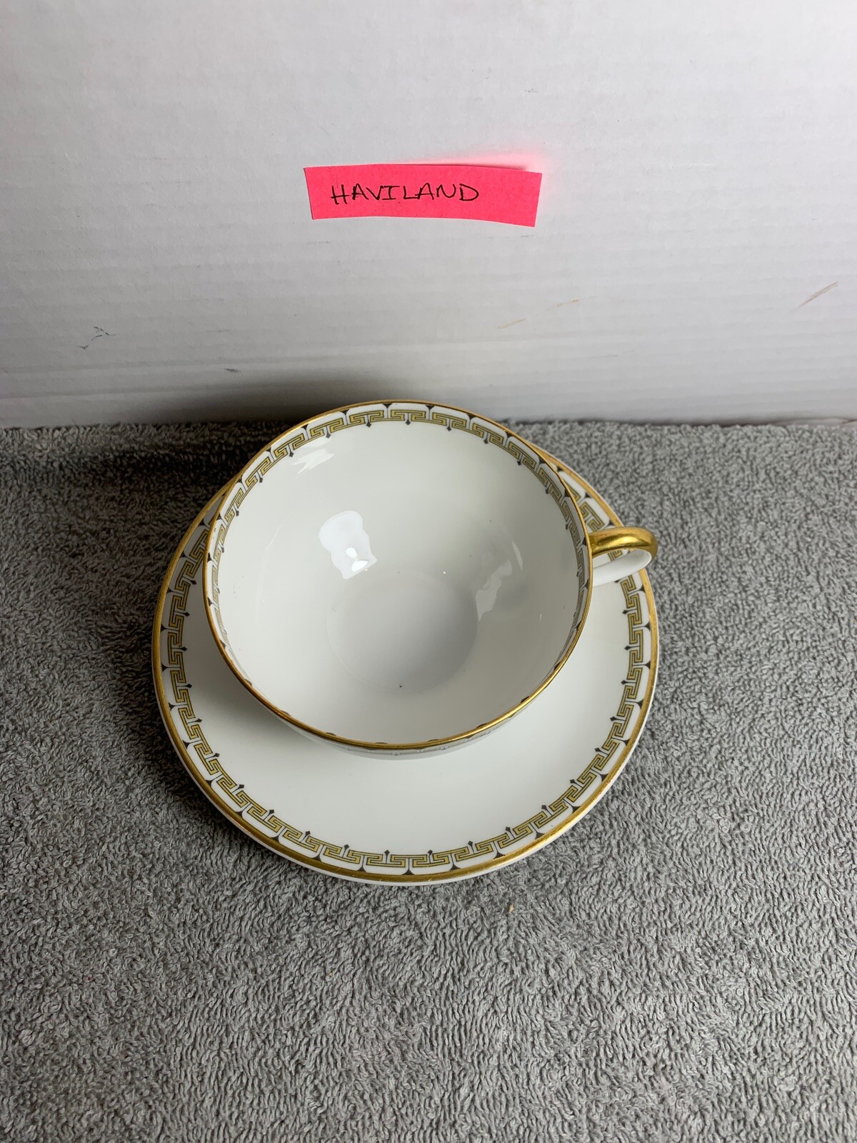 Haviland Limoges Demitasse Yellow Greek Key Sch. 107c Tea Cup & Saucer