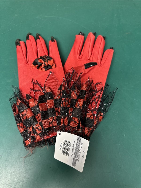Giftcraft Halloween Red Witch Gloves Rings & Black Fingernail