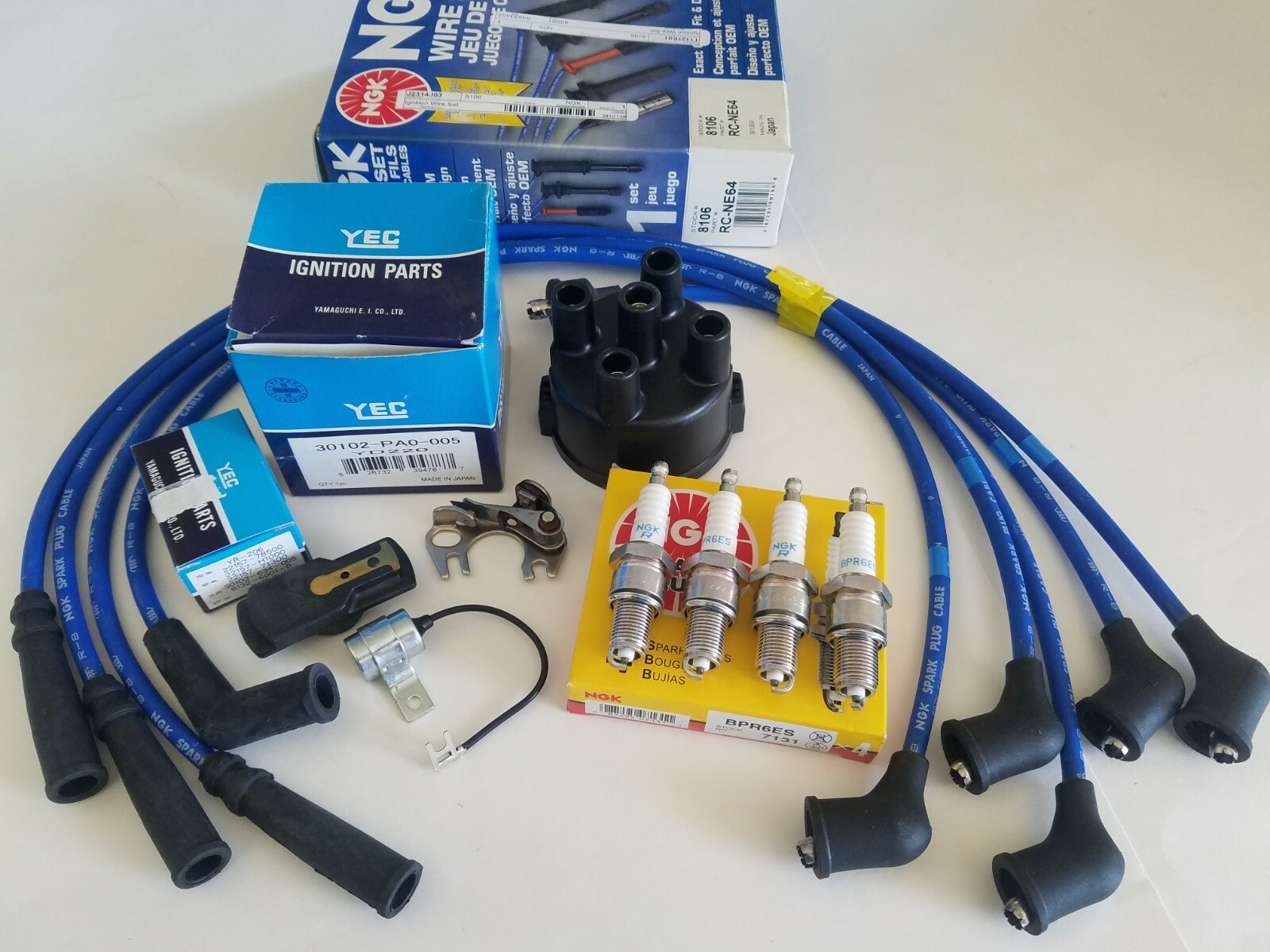 NGK Spark Plugs  Wires ,Points, Condenser, Cap  Rotor, fits Datsun L16 510 521