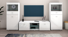 Wohnwand Vitrine TV-Schrank SET Hochglanz Schwarz Weiß Wohnzimmer Modern SCALA