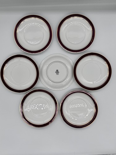 Crown Porcelain PRESTIGE RED Espresso Saucer Burgundy Gold Plate Thailand 6” - Picture 6 of 6