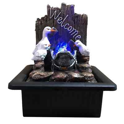 Ente Familie Willkommen Innenbereich Brunnen LED Wasser Feature Harz Tier Wohnkultur