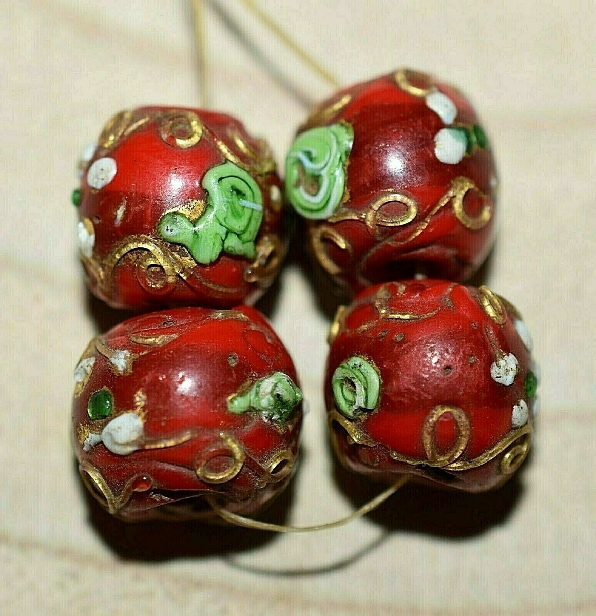 Antique Venetian Red Fancy Lampwork Glass Beads Wedding Cake Beads