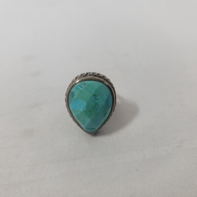 Barse Sterling Silver 925 Large Faceted Turquoise Teardrop Gemstone Ring ~ -5