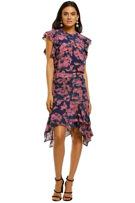 HUSK Tropicana Navy Frill Skirt Knee Length Size 6 AU Casual Preloved