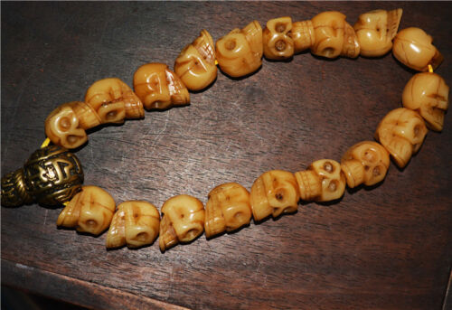 Bracciale Tibetano Vecchio Antico Teschio Mala Preghiera Perline Tibet Preoccupazione Rosario Yak Bone - Foto 3 di 5