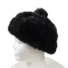 Vintage 60s Jacoll black faux fur beret hat with bobble