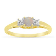 Ring 10 Karat Gelbgold runder Opal und Diamant