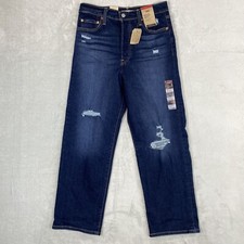 New Levis Sz. 29X27 Women Stretch Ribcage Straight Ankle Jeans Blue Button Fly
