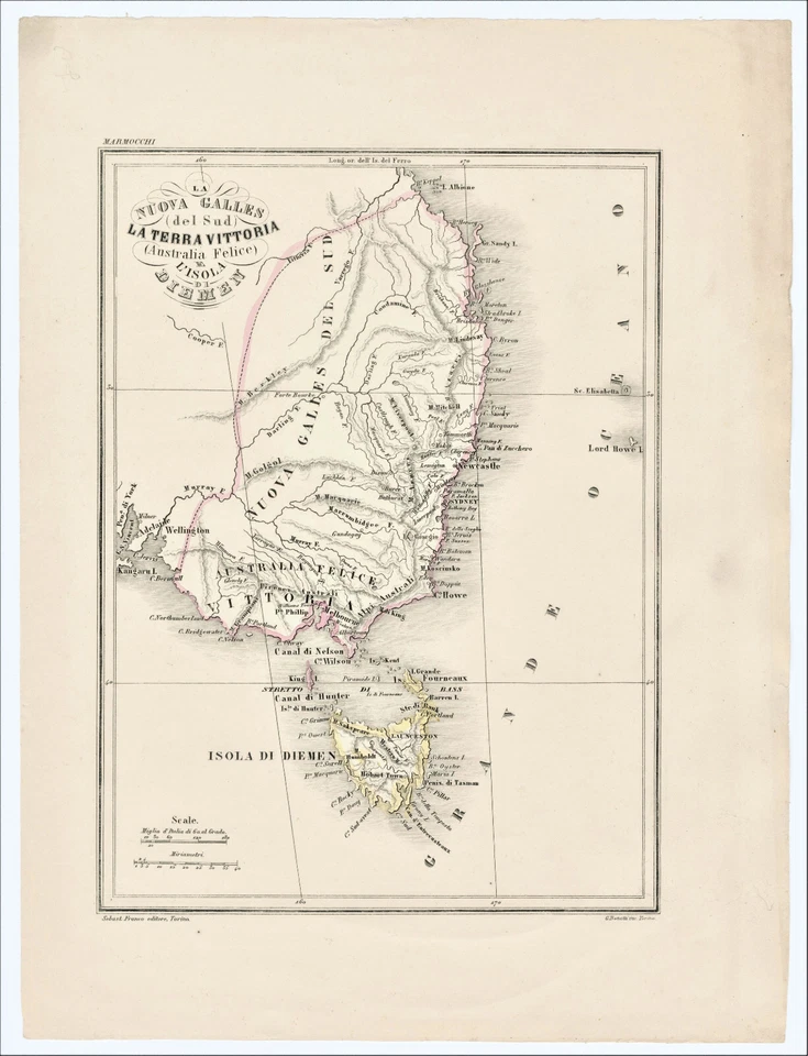Map "La nuova Galles del Sud" (Australia) Marmocchi, 1850 — 第 2/4 张图片