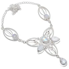 Rainbow Moonstone Gemstone Handmade 925 Sterling Silver Jewelry Necklace 18"