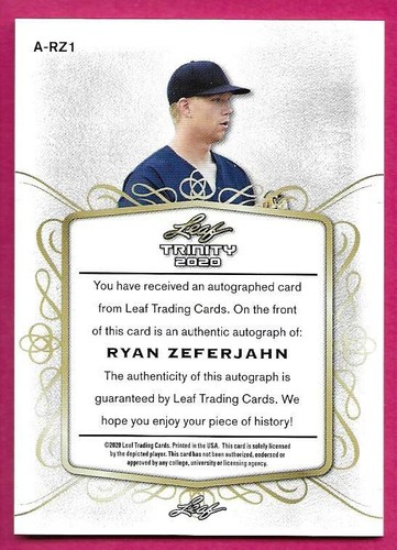 2020 Leaf Trinity Baseball RYAN ZEFERJAHN Rookie Autograph XRC Bronze #A-RZ1 - 第 2/2 張圖片